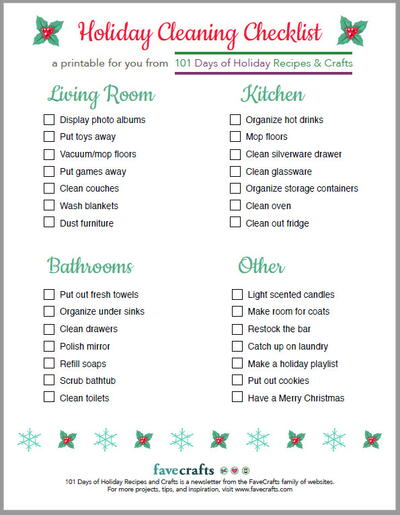 Printable Holiday Cleaning Checklist