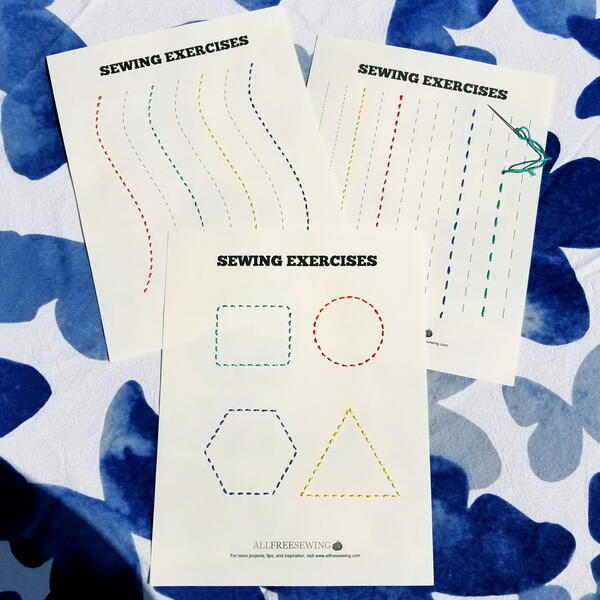 Images shows the three hand sewing worksheets.