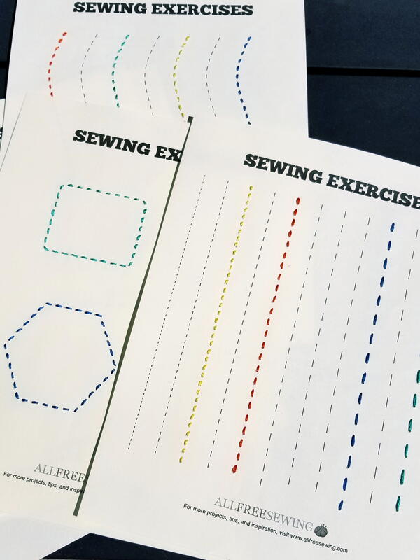 Images shows the three hand sewing worksheets.