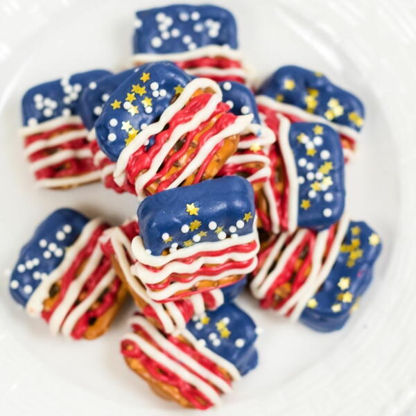 Chocolate Covered Rice Krispie Treat Flags