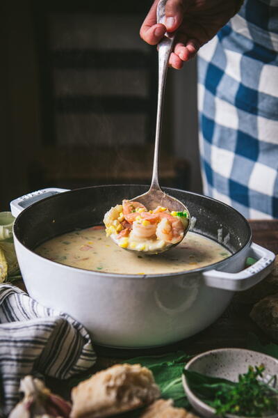 Shrimp Soup With Corn And Bacon