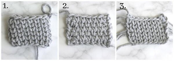 3 examples of the crochet waistcoat stitch