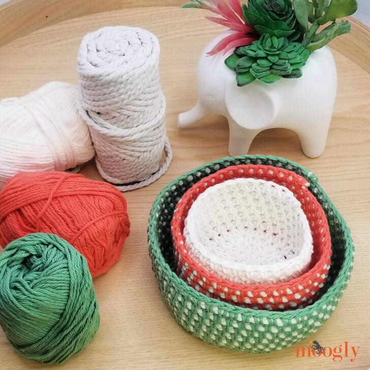 Crochet Cord Nesting Bowls - Free Pattern on Moogly