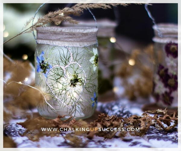 Pretty Glass Jar Lanterns With Pressed Flowers
