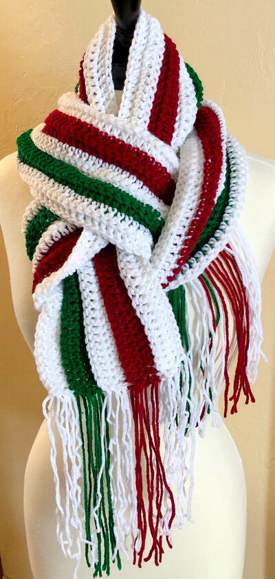 Festive Crochet Ribbed Scarf