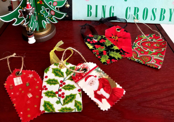 Fabric Christmas Gift Tag Ornaments (No-Sew Tutorial)