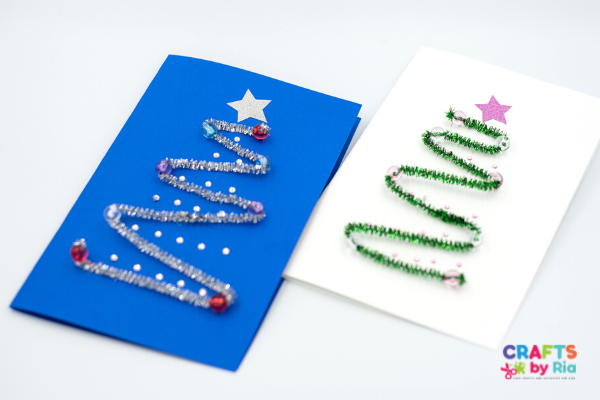 年代imple Christmas Tree Card For Kids With Pipe Cleaner And Beads