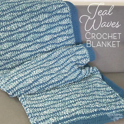 Teal Waves Crochet Blanket