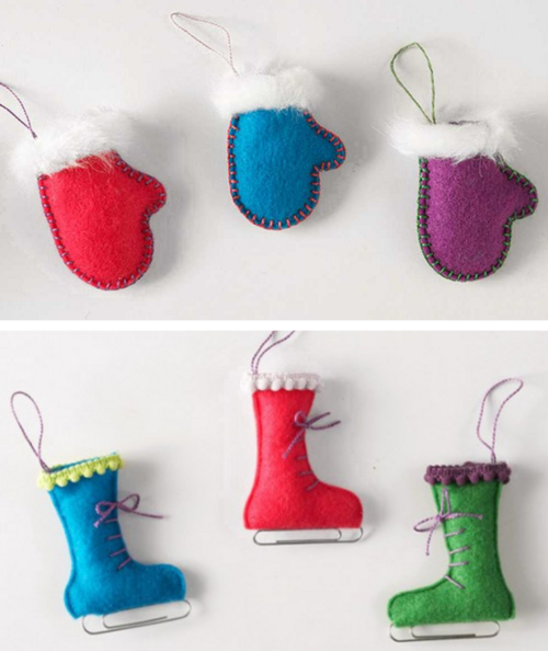 Felt Mitten and Ice Skate Ornament