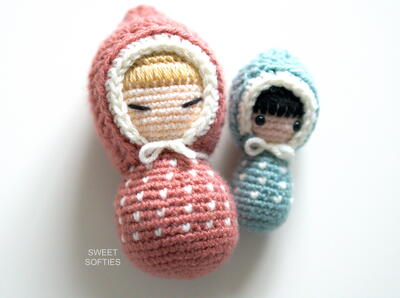 Swaddle Babies Amigurumi Crochet Baby Doll With Bonnet Hat
