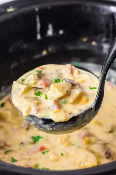 Slow Cooker Potato Soup (cheesy!)