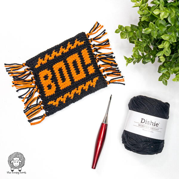 Boo! Crochet Halloween Mug Rug