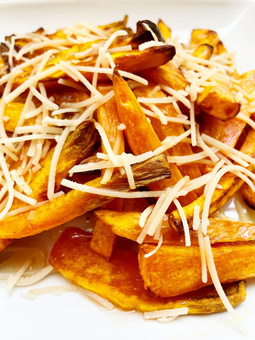 Air Fryer Sweet Potato Fries With Honey And Parmesan Cheese