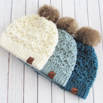 Lolly-Poms Easy Ribbed Crochet Beanie - One Dog Woof