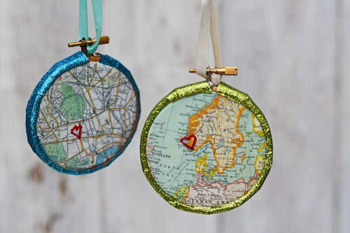 Personalized Embroidered Map Ornaments