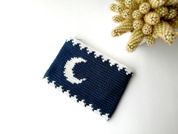 Tapestry Crochet Zipper Pouch Moon