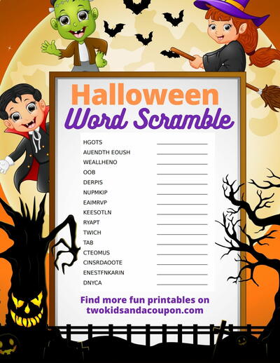 Free Printable Halloween Word Scramble For Kids