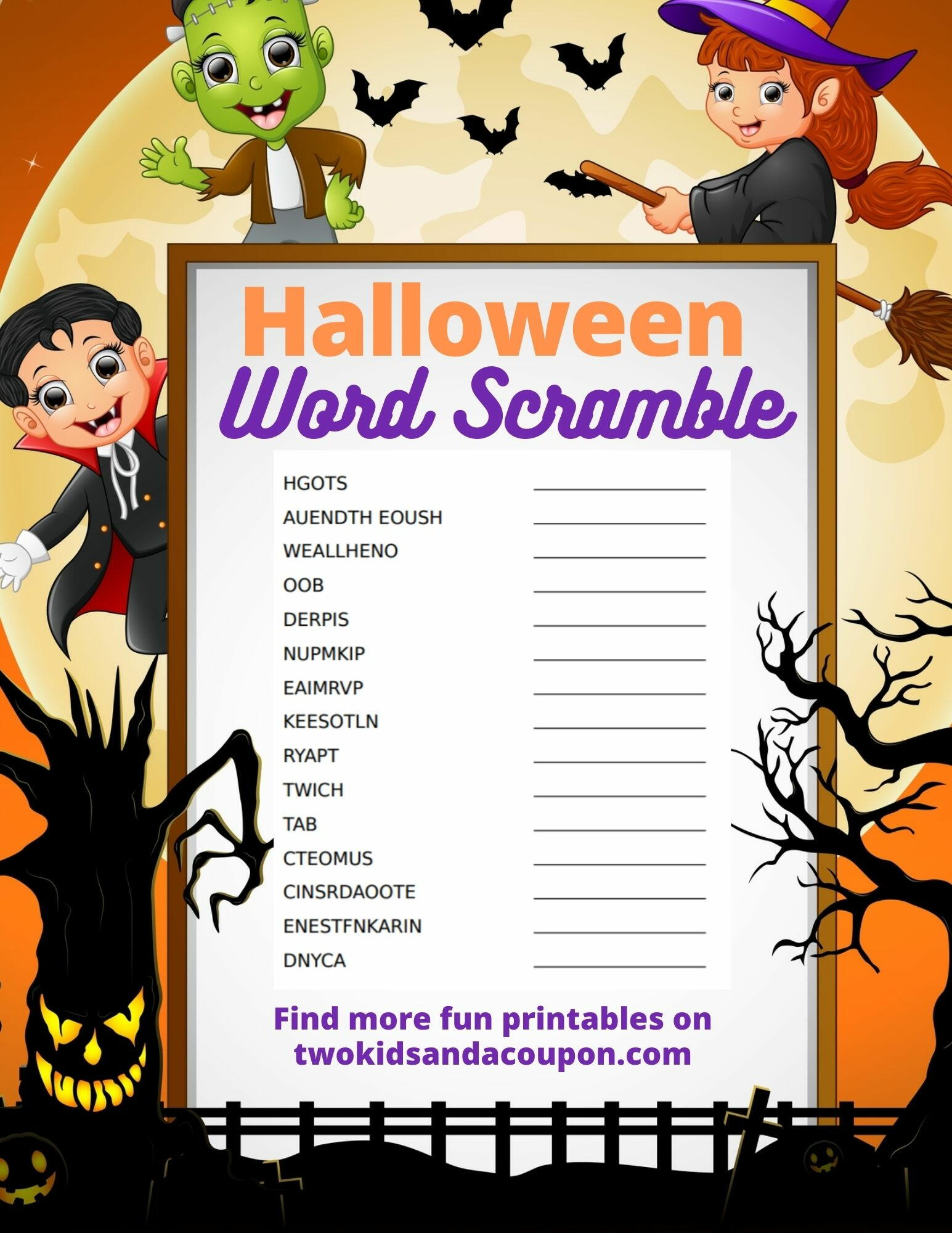 Free Printable Halloween Word Scramble For Kids | AllFreePaperCrafts.com