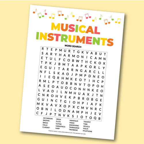 Printable Musical Instruments Word Search