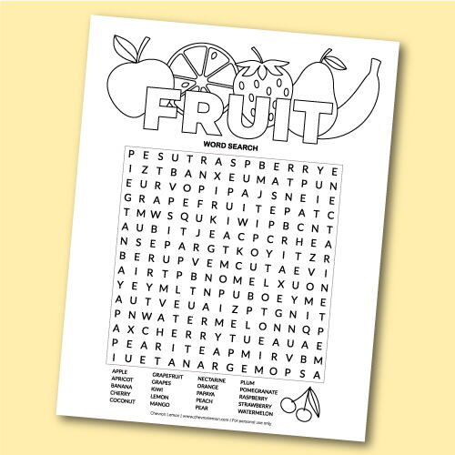 Printable Fruit Word Search