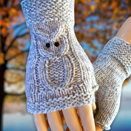 Easy To Knit Owl Fingerless Gloves