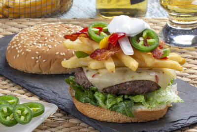 "Nacho Fries" Topped Cheeseburger