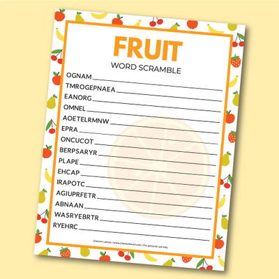 Printable Fruit Word Scramble