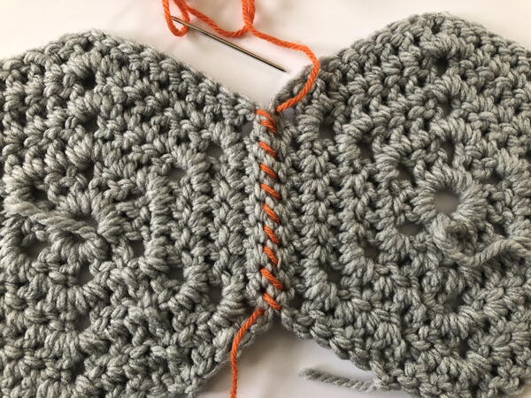 Whip stitch crochet joining technique step 3
