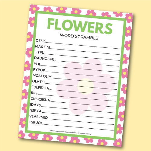 Printable Flowers Word Scramble