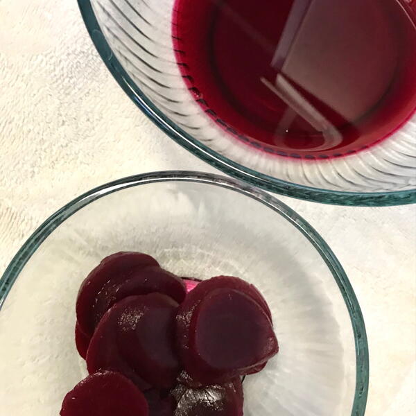 Separate the canned beets from the liquid.