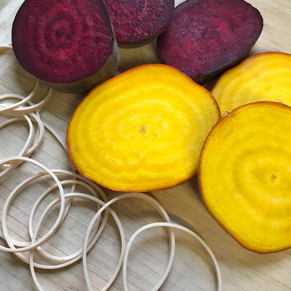 Red and Yellow Beets and Rubber Bands