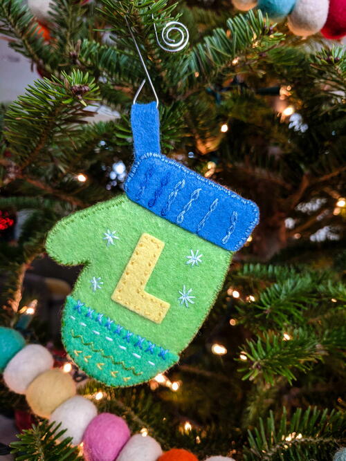 Mitten Felt Ornament With Monogram