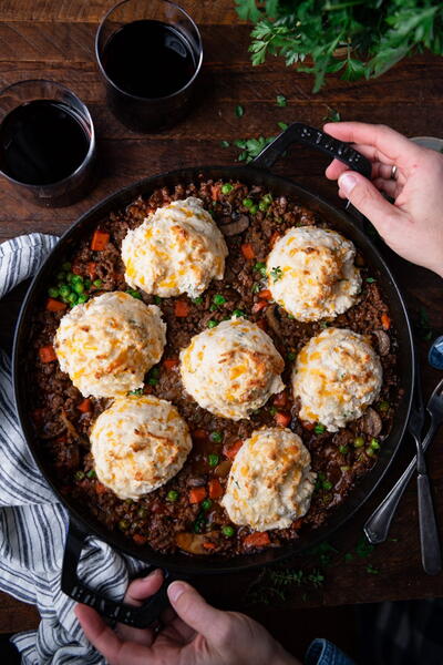 Beef Pot Pie With Cheddar Biscuits