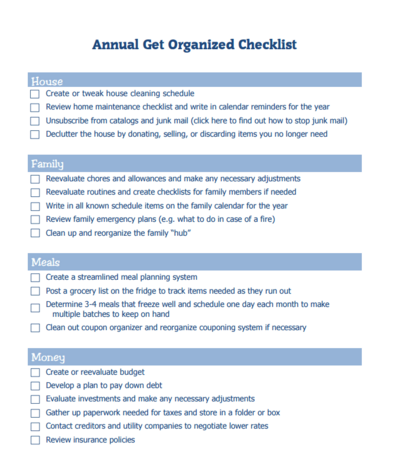 Get Organized For The Year – Printable Checklist
