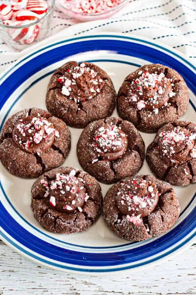 Hot Chocolate Peppermint Thumbprint Cookies