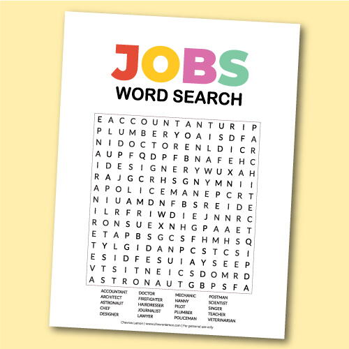 Printable Jobs Word Search
