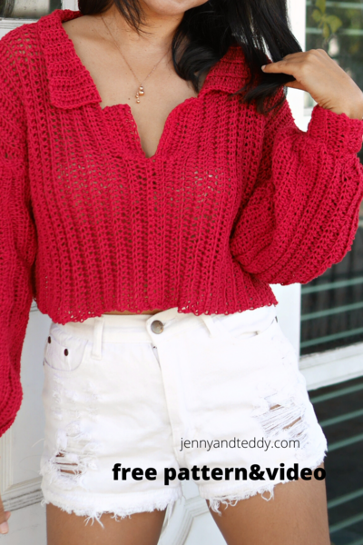 Easy Sweater Red With Collar