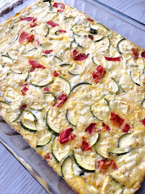 Vegetable Egg Casserole With Zucchini And Roasted Red Peppers