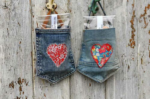 Cute Heart Denim Treat Bags