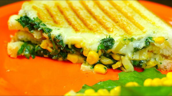 Spinach Corn Vegan Grilled Cheese Sandwich
