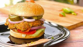 Chapli Kabab Burger Recipe | Cheese Stuffed Burger