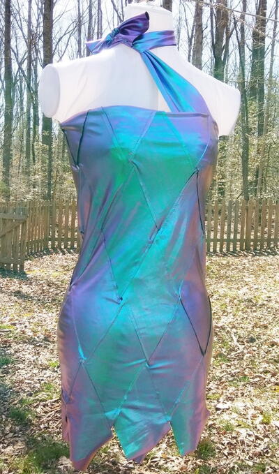 Metallic Dress Made From Strips of Fabric Woven Together
