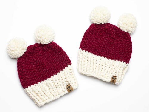 Santa Double Pompom Chunky Christmas Hat Toque