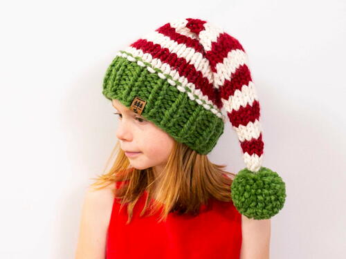 Chunky Christmas Elf Stocking Cap Pompom Hat Winter