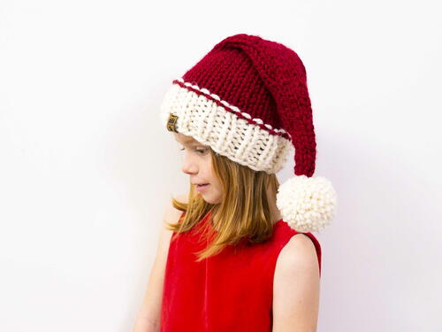 Chunky Christmas Santa Stocking Cap Pompom Hat