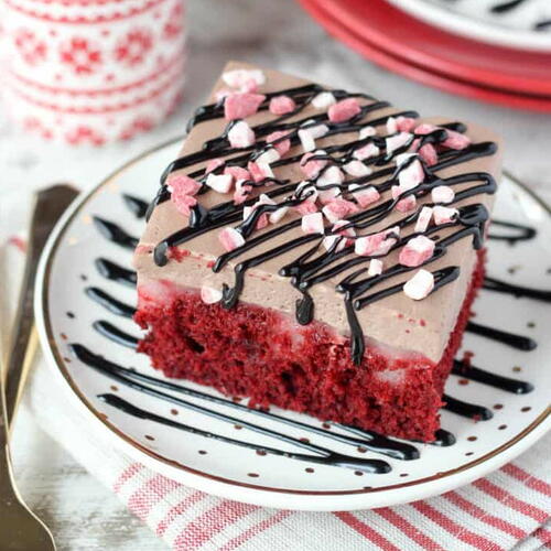 Peppermint Red Velvet Poke Cake