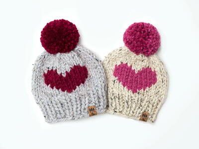Chunky Heart Hat Winter Toque Children Women Valentine's Day