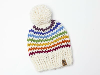 Rainbow Toque Hat Pompom Toque Stripes Pinstripe Colorful Children Women