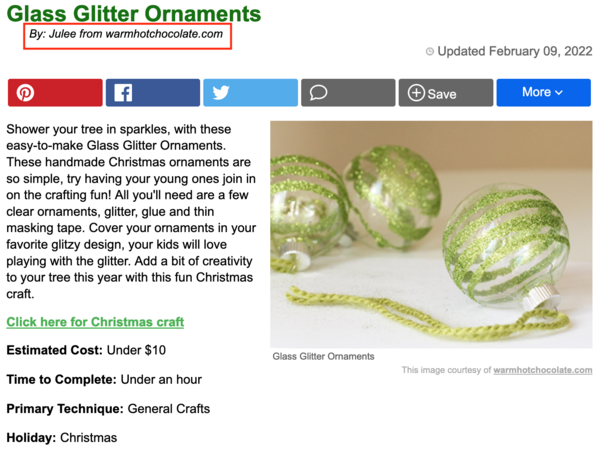 Julee's Byline on her pattern Glass Glitter Ornaments