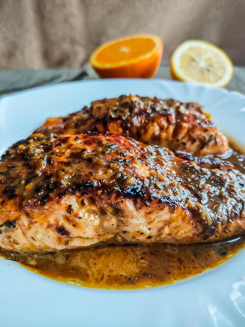 Browned Butter Honey Garlic Salmon with Citrus Glaze